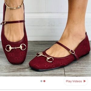 NEW Burgundy Flats with Gold Buckle Detail